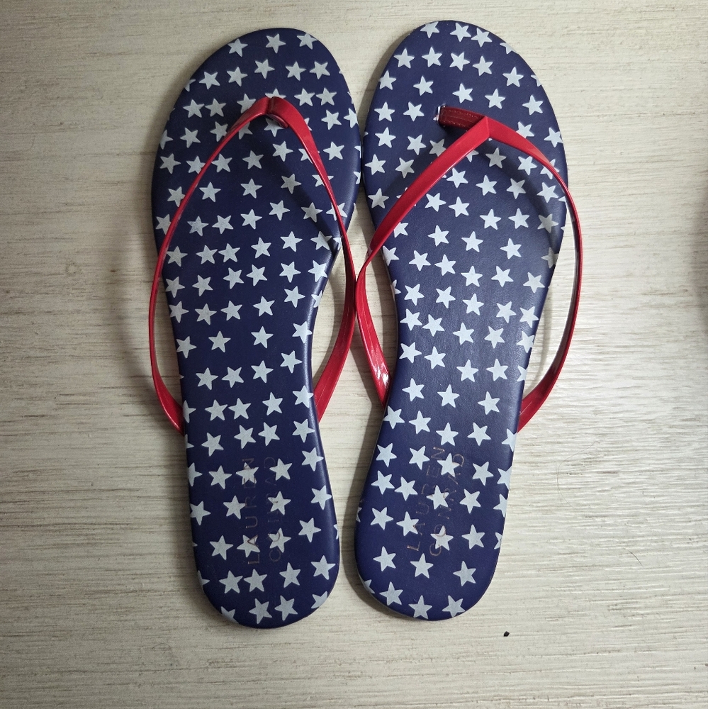 Star Pattern Flip Flops with Red Straps
